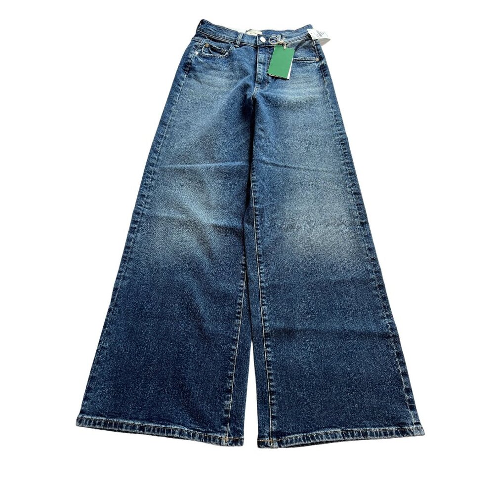 DL1961 Blue Flare Wide Leg Jeans with Vintage Wash